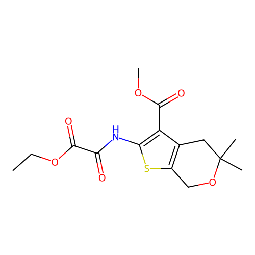 methyl 2-[(2-ethoxy-2-oxoacetyl)amino]-5,5-dimethyl-4,7-dihydrothieno[2,3-c]pyran-3-carboxylate structure