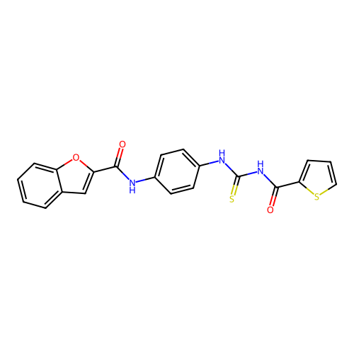 N-[4-(thiophene-2-carbonylcarbamothioylamino)phenyl]-1-benzofuran-2-carboxamide structure