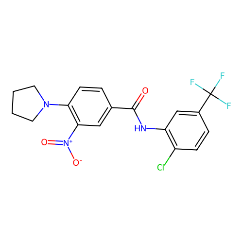 N-[2-chloro-5-(trifluoromethyl)phenyl]-3-nitro-4-pyrrolidin-1-ylbenzamide structure