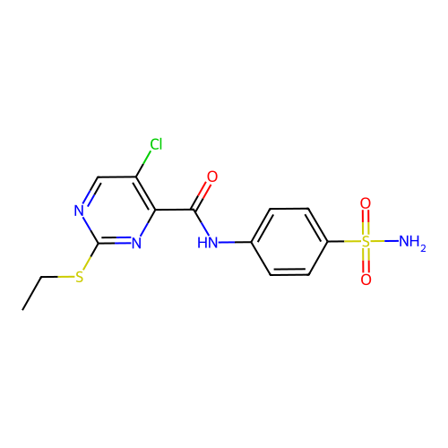 5-chloro-2-ethylsulfanyl-N-(4-sulfamoylphenyl)pyrimidine-4-carboxamide structure