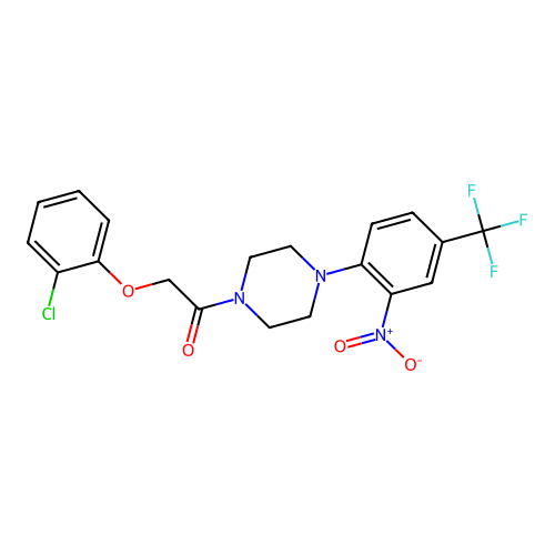 2-(2-chlorophenoxy)-1-[4-[2-nitro-4-(trifluoromethyl)phenyl]piperazin-1-yl]ethanone structure
