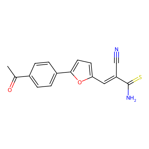 (E)-3-(5-(4-acetylphenyl)furan-2-yl)-2-cyanoprop-2-enethioamide structure