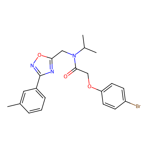 2-(4-bromophenoxy)-N-[[3-(3-methylphenyl)-1,2,4-oxadiazol-5-yl]methyl]-N-propan-2-ylacetamide structure