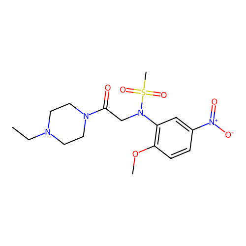 N-[2-(4-ethylpiperazin-1-yl)-2-oxoethyl]-N-(2-methoxy-5-nitrophenyl)methanesulfonamide structure