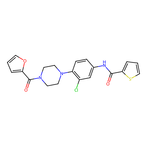 N-{3-chloro-4-[4-(2-furoyl)-1-piperazinyl]phenyl}-2-thiophenecarboxamide structure
