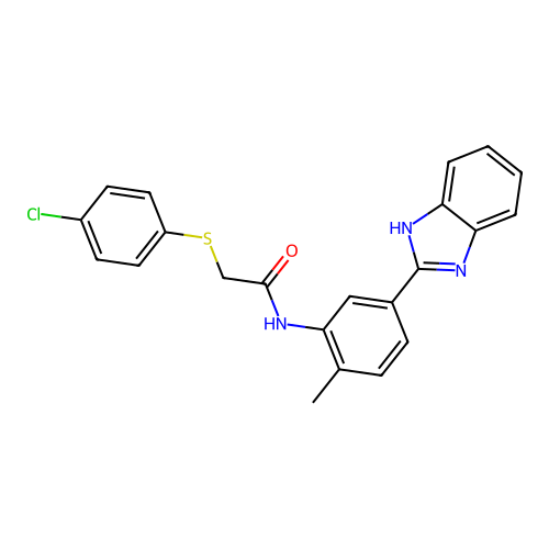 N-[5-(1H-benzimidazol-2-yl)-2-methylphenyl]-2-(4-chlorophenyl)sulfanylacetamide structure