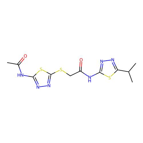 2-[(5-acetamido-1,3,4-thiadiazol-2-yl)sulfanyl]-N-(5-propan-2-yl-1,3,4-thiadiazol-2-yl)acetamide structure
