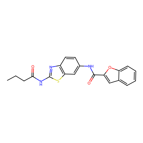 N-[2-(butanoylamino)-1,3-benzothiazol-6-yl]-1-benzofuran-2-carboxamide structure