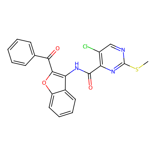 N-(2-benzoyl-1-benzofuran-3-yl)-5-chloro-2-methylsulfanylpyrimidine-4-carboxamide structure