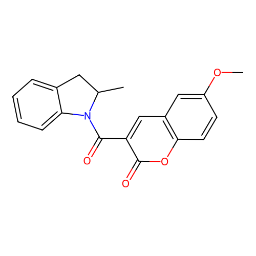 6-methoxy-3-[(2-methyl-2,3-dihydro-1H-indol-1-yl)carbonyl]-2H-chromen-2-one structure