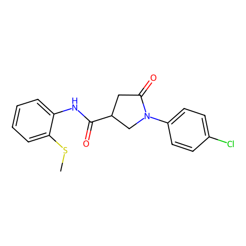 1-(4-chlorophenyl)-N-(2-methylsulfanylphenyl)-5-oxopyrrolidine-3-carboxamide structure
