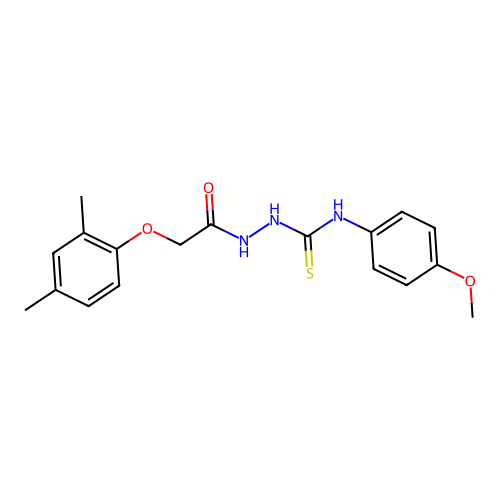 2-(2,4-dimethylphenoxy)-N-{[(4-methoxyphenyl)carbamothioyl]amino}acetamide structure