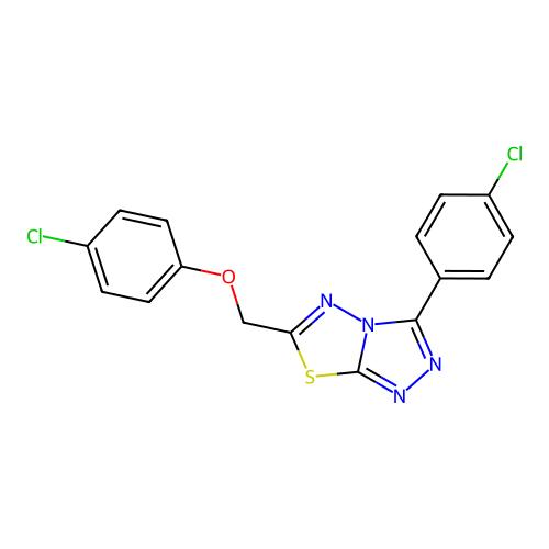 6-((4-chlorophenoxy)methyl)-3-(4-chlorophenyl)-[1,2,4]triazolo[3,4-b][1,3,4]thiadiazole structure