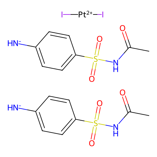 Bis([4-(acetylsulfamoyl)phenyl]azanide);diiodoplatinum(2+) structure