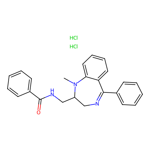 1-Methyl-2-benzoylaminomethyl-5-phenyl-1H-2,3-dihydro-1,4-benzodiazepine dihydrochloride structure