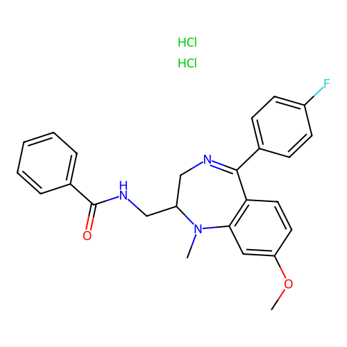 Benzamide, N-((5-(4-fluorophenyl)-8-methoxy-1-methyl-2,3-dihydro-1H-1,4-benzodiazepin-2-yl)methyl)-, dihydrochloride structure