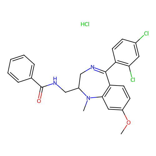 Benzamide, N-((5-(2,4-dichlorophenyl)-8-methoxy-1-methyl-2,3-dihydro-1H- 1,4-benzodiazepin-2-yl)methyl)-, monohydrochloride structure