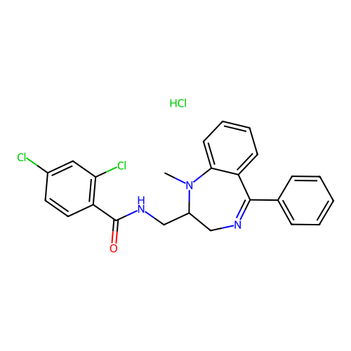 Benzamide, 2,4-dichloro-N-((1-methyl-5-phenyl-2,3-dihydro-1H-1,4-benzodiazepin-2-yl)methyl)-,monohydrochloride structure