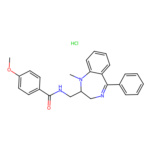 Benzamide, 4-methoxy-N-((1-methyl-5-phenyl-2,3-dihydro-1,4-benzodiazepin-2-yl)methyl)-, monohydrochloride structure