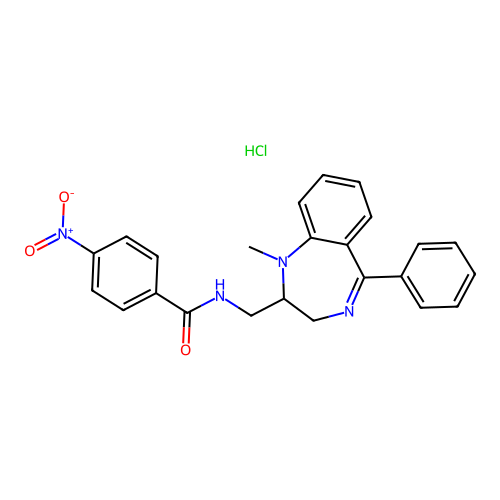 Benzamide, N-((1-methyl-5-phenyl-2,3-dihydro-1H-1,4-benzodiazepin-2-yl)methyl)-4-nitro-, monohydrochloride structure