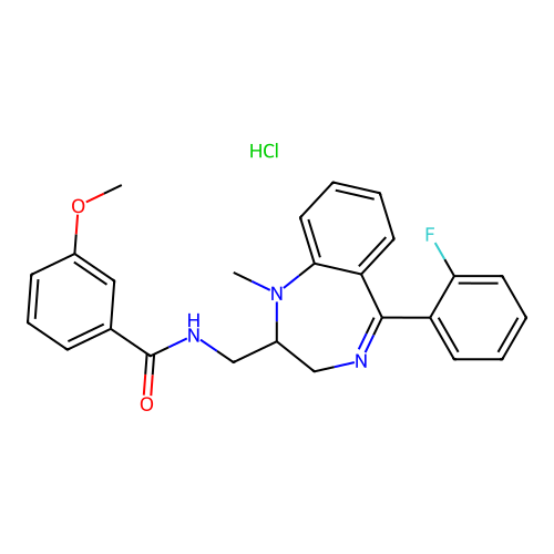 Benzamide, N-((5-(2-fluorophenyl)-1-methyl-2,3-dihydro-1H-1,4-benzodiazepin-2-yl)methyl)-3-methoxy-, monohydrochloride structure