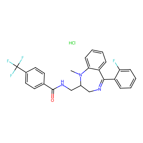 Benzamide, N-((5-(2-fluorophenyl)-1-methyl-2,3-dihydro-1H-1,4-benzodiazepin-2-yl)methyl)-4-(trifluoromethyl)-, monohydrochloride structure