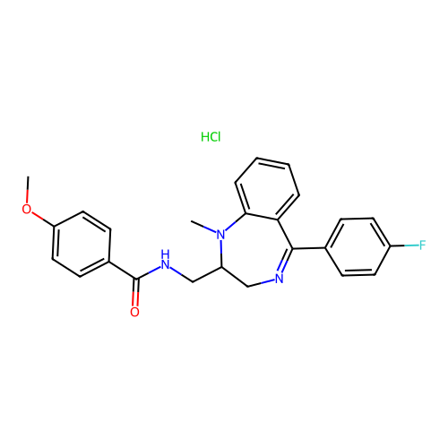 Benzamide, N-((5-(4-fluorophenyl)-1-methyl-2,3-dihydro-1H-1,4-benzodiazepin-2-yl)methyl)-4-methoxy-, monohydrochloride structure