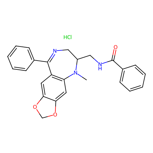 Benzamide, N-((5-methyl-9-phenyl-6,7-dihydro-5H-1,3-dioxolo(4,5-h)(1,4)benzodiazepin-6-yl)methyl)-, monohydrochloride structure