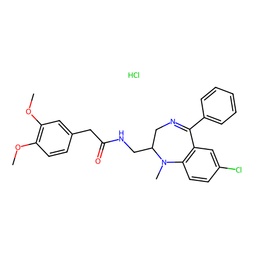 Benzeneacetamide, N-((7-chloro-1-methyl-5-phenyl-2,3-dihydro-1H-1,3-benzodiazepin-2-yl)methyl)-3,4-dimethoxy-, monohydrochloride structure