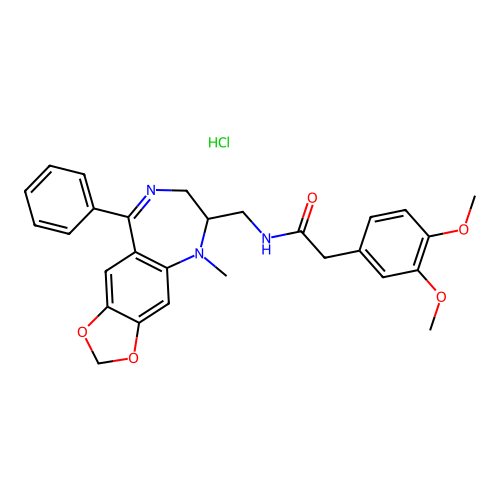 Benzeneacetamide, 3,4-dimethoxy-N-((5-methyl-9-phenyl-6,7-dihydro-5H-1,3- dioxolo(4,5-h)(1,4)benzodiazepin-6-yl)methyl)-, monohydrochloride structure