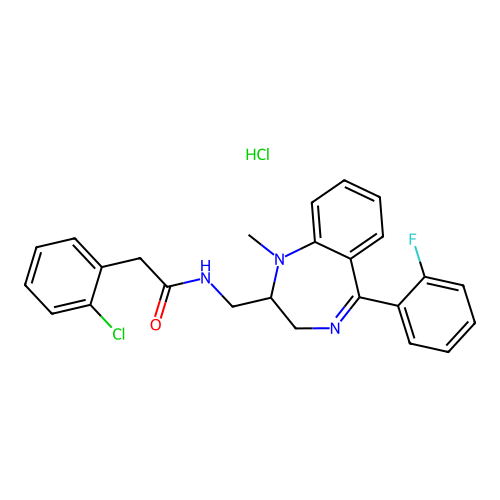 Benzeneacetamide, 2-chloro-N-((5-(2-fluorophenyl)-1-methyl-2,3-dihydro-1H-1,3-benzodiazepin-2-yl)methyl)-, monohydrochloride structure