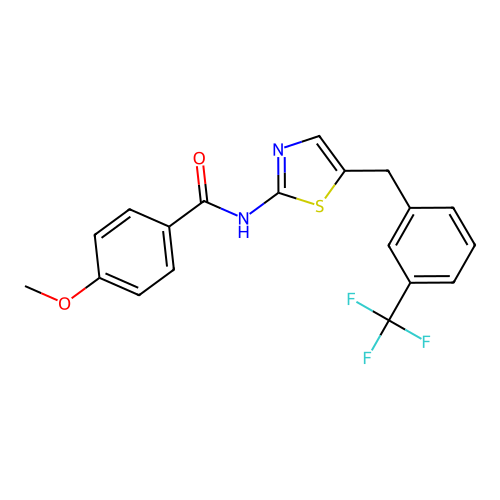 4-methoxy-N-(5-(3-(trifluoromethyl)benzyl)thiazol-2-yl)benzamide structure