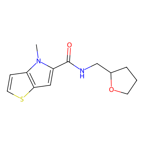 4-methyl-N-(tetrahydrofuran-2-ylmethyl)-4H-thieno[3,2-b]pyrrole-5-carboxamide structure