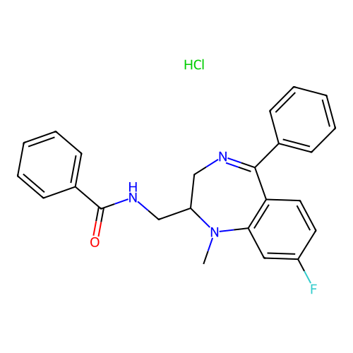 Benzamide, N-((8-fluoro-1-methyl-5-phenyl-2,3-dihydro-1H-1,4-benzodiazepin-2-yl)methyl)-, monohydrochloride structure