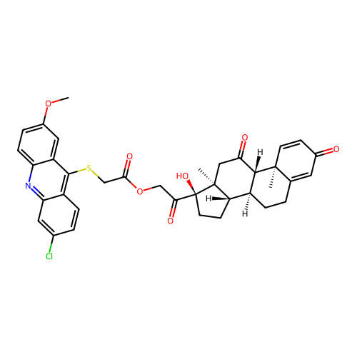 [2-[(8S,9S,10R,13S,14S,17R)-17-hydroxy-10,13-dimethyl-3,11-dioxo-6,7,8,9,12,14,15,16-octahydrocyclopenta[a]phenanthren-17-yl]-2-oxoethyl] 2-(6-chloro-2-methoxyacridin-9-yl)sulfanylacetate structure