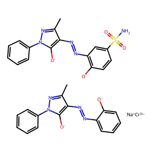 Chromate(1-), (2-((4,5-dihydro-3-methyl-5-(oxo-kappaO)-1-phenyl-1H-pyrazol-4-yl)azo-kappaN1)benzoato(2-)-kappaO)(3-((4,5-dihydro-3-methyl-5-(oxo-kappaO)-1-phenyl-1H-pyrazol-4-yl)azo-kappaN1)-4-(hydroxy-kappaO)benzenesulfonamidato(2-))-, sodium structure