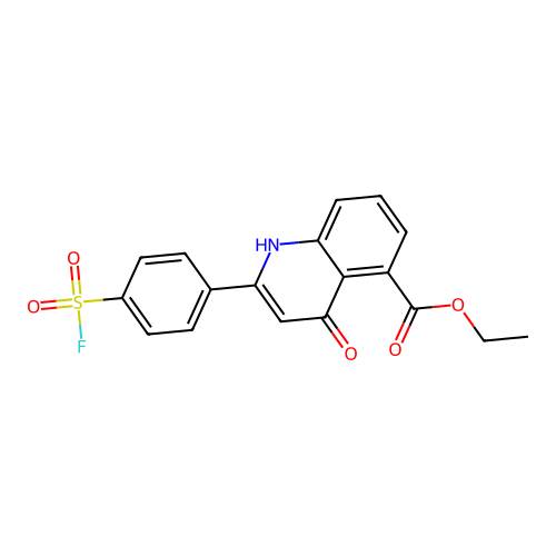 Ethyl 2-(4-(fluorosulphonyl)phenyl)-4-hydroxyquinoline-5-carboxylate structure
