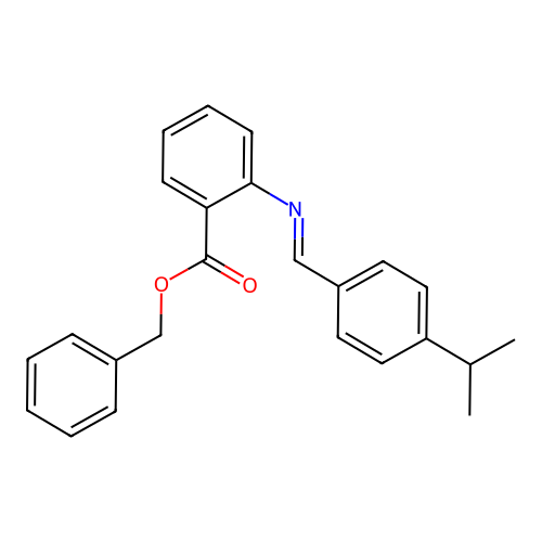 Phenylmethyl 2-(((4-(1-methylethyl)phenyl)methylene)amino)benzoate structure