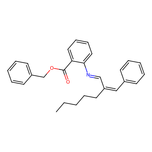 Benzyl 2-[(2-benzylideneheptylidene)amino]benzoate structure