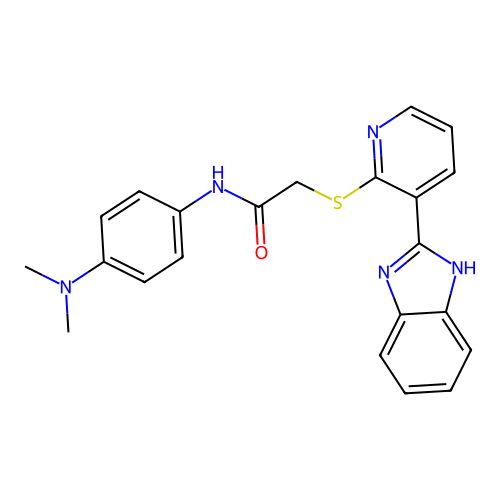 2-[[3-(2-Benzimidazolyl)-2-pyridyl]thio]-N-[4-(dimethylamino)phenyl]acetamide structure