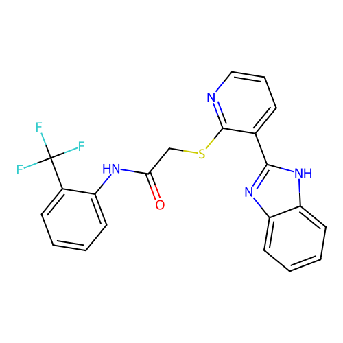 2-[[3-(2-Benzimidazolyl)-2-pyridyl]thio]-N-[2-(trifluoromethyl)phenyl]acetamide structure