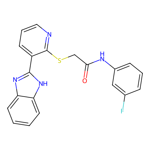 2-[3-(1H-benzimidazol-2-yl)pyridin-2-yl]sulfanyl-N-(3-fluorophenyl)acetamide structure