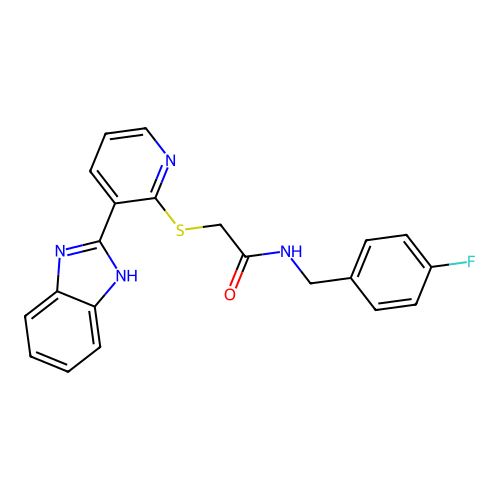 2-[[3-(2-Benzimidazolyl)-2-pyridyl]thio]-N-(4-fluorobenzyl)acetamide structure