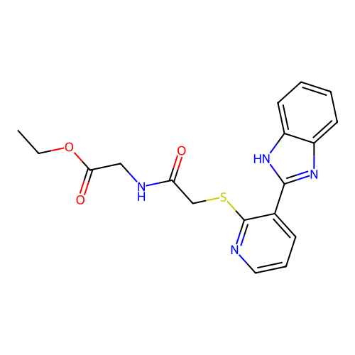 ethyl 2-[[2-[3-(1H-benzimidazol-2-yl)pyridin-2-yl]sulfanylacetyl]amino]acetate structure