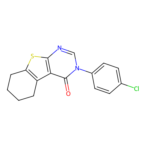 3-(4-chlorophenyl)-5,6,7,8-tetrahydro[1]benzothieno[2,3-d]pyrimidin-4(3H)-one structure