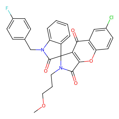 7-chloro-1'-[(4-fluorophenyl)methyl]-2-(3-methoxypropyl)spiro[chromeno[2,3-c]pyrrole-1,3'-indole]-2',3,9-trione structure