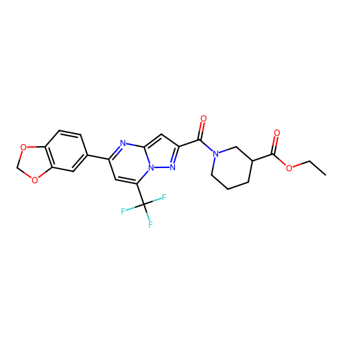 ethyl 1-{[5-(1,3-benzodioxol-5-yl)-7-(trifluoromethyl)pyrazolo[1,5-a]pyrimidin-2-yl]carbonyl}piperidine-3-carboxylate structure