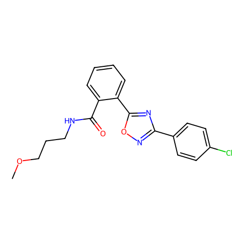 2-[3-(4-chlorophenyl)-1,2,4-oxadiazol-5-yl]-N-(3-methoxypropyl)benzamide structure