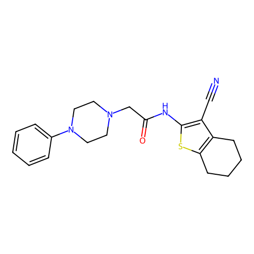 N-(3-cyano-4,5,6,7-tetrahydro-1-benzothiophen-2-yl)-2-(4-phenylpiperazino)acetamide structure