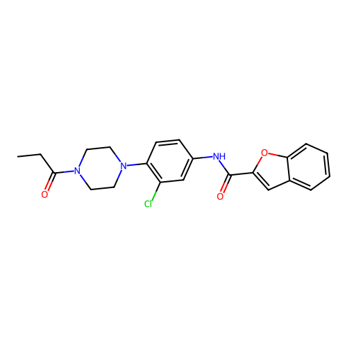 N-[3-chloro-4-(4-propanoylpiperazin-1-yl)phenyl]-1-benzofuran-2-carboxamide structure